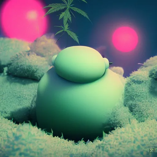 Image similar to portrait of a mochi snowball character with cannabis inside. octane 8 k cute 4 k render by eyvind earle