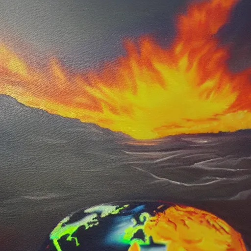 Image similar to human made climate change oil painting realistic