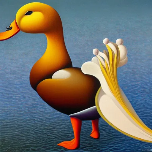 Image similar to a duck on the prowl oil painting octavio ocampo