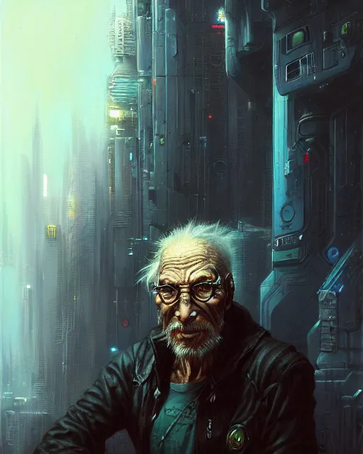 Image similar to a detailed portrait of cyberpunk old man by Greg Staples and Peter Mohrbacher