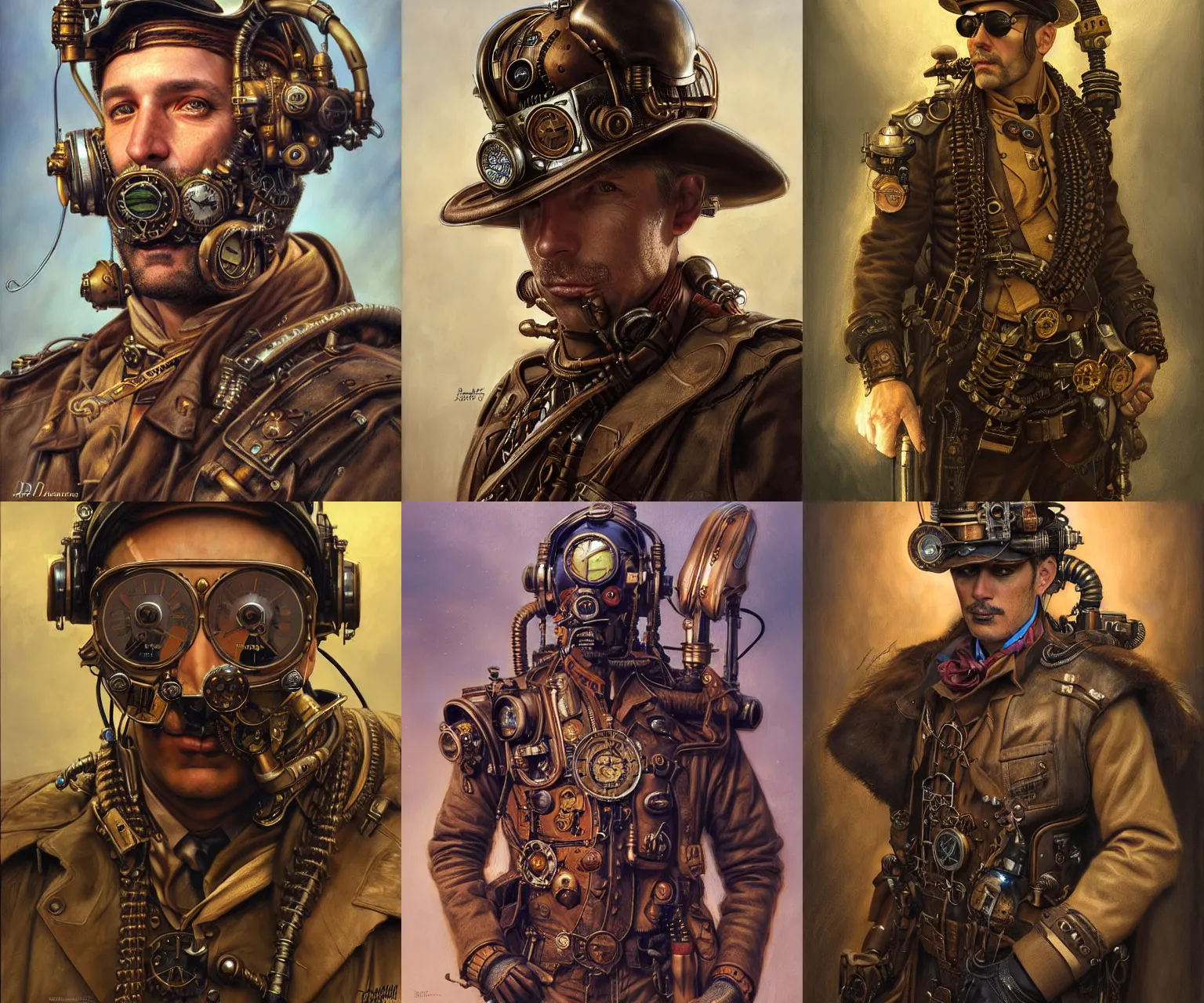 Prompt: portrait, d, steampunk pilot, by diego gisbert llorens and donato giancola, regal, dramatic lighting, intricate, hyper realistic, hyperdetailed, centered, cinematographic