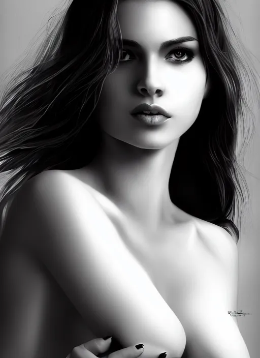 Image similar to full body portrait of a beautiful woman in black and white, photorealistic, art by diego fazio and diegoKoi and artgerm, concept art, hyper sharp focus, 8k highly detailed