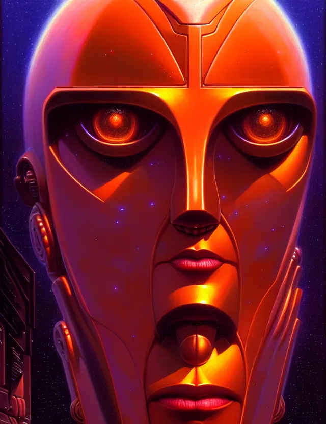 Prompt: robot award winning saint close - up portrait symmetry desaturated tetrachromacy colors astral background tim hildebrandt wayne barlowe bruce pennington donato giancola larry elmore masterpiece trending on artstation cinematic composition beautiful lighting hyper detailed!!! 8 k oil on canvas