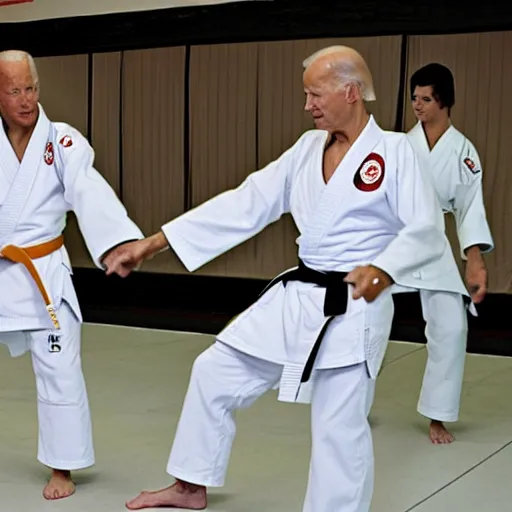 Prompt: joe biden's karate dojo, dojo biden