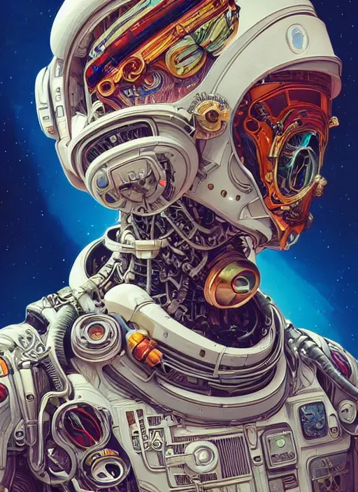 Image similar to high quality high detail biomechanical portrait of a spaceman diesel punk in an alien world, tristan eaton, victo ngai, artgerm, rhads, ross draws, hyperrealism, intricate detailed, alphonse mucha, 8 k, sci - fi, pastel colors, artstation,