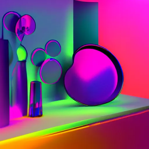 Prompt: a modern vanitas still life in iridescent and neon colors, rendered in cinema 4 d octane
