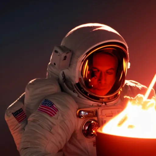 Prompt: astronaut smoking a joint in space, and the earth on fire, 8 k, octane