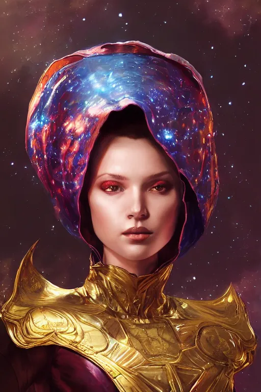 Prompt: portrait of the dome diceling dancer wearing galaxy hall cape by artgerm and Craig Mullins, James Jean, Andrey Ryabovichev, Mark Simonetti and Peter Morbacher 16k