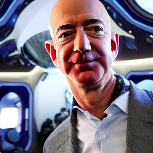 Image similar to jeff bezos in a spaceship going into space