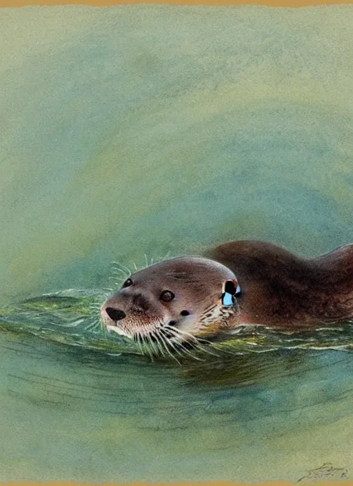 Prompt: an otter swimming, muted colors, by jean - baptiste monge