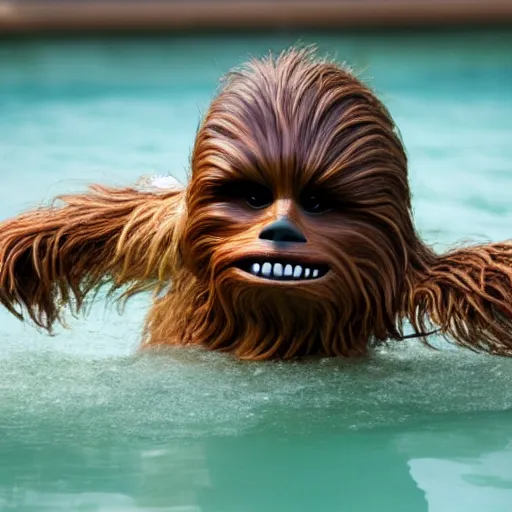 Image similar to Chewbacca swimming in brown water