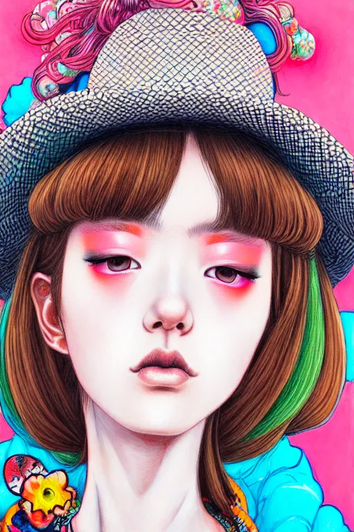 Image similar to girl wearing cowboy hat, style of yoshii chie and hikari shimoda and martine johanna, highly detailed