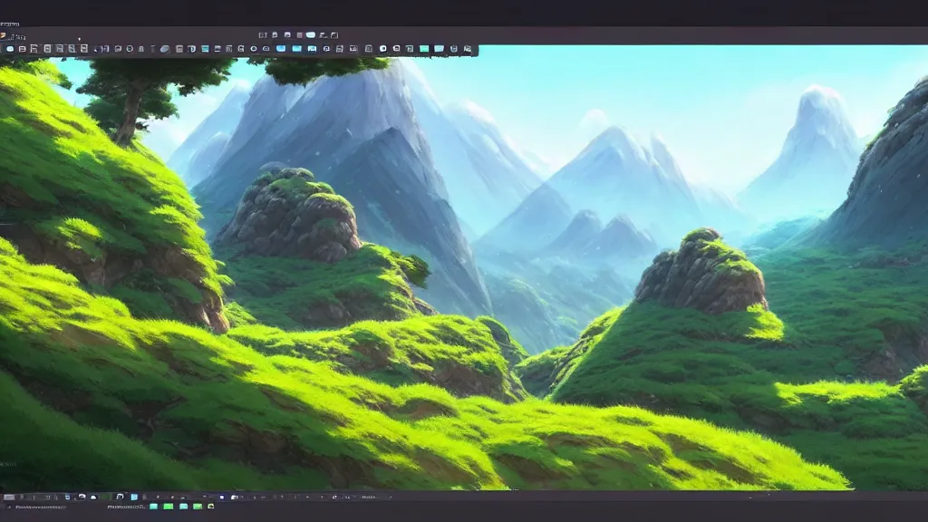 Image similar to mountainside landscape, studio ghibli, pixar and disney animation, sharp, rendered in unreal engine 5, highly detailed, digital painting, artstation, concept art, smooth, sharp focus, illustration, wide angle, artbook, wallpaper, splash art, promo art, dramatic lighting, art by artgerm and greg rutkowski and bo chen and jin xiaodi