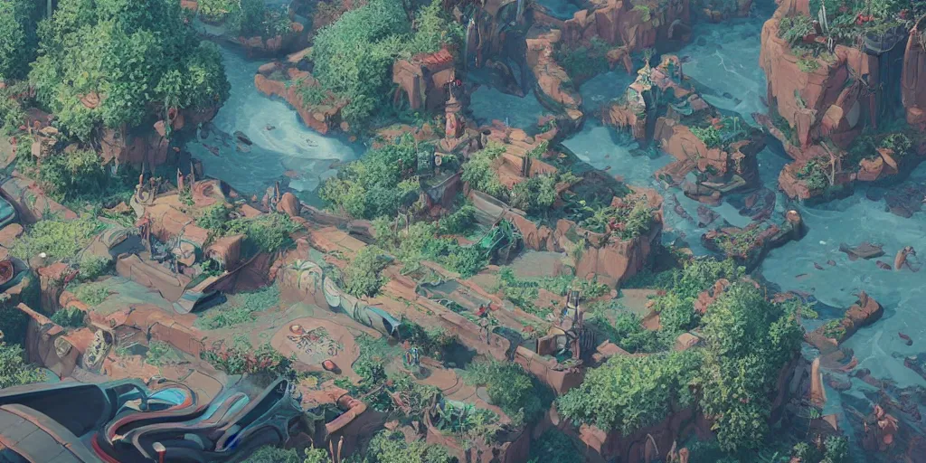 Prompt: 3d rendered landscape with a lot of details by james jean in no journey game style , redshift, octane