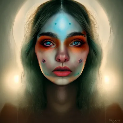 Image similar to face portrait of a woman, inspired by mandy jurgens, face jewellery, light make up, 4 k, high detailed, illustration, surreal fantasy