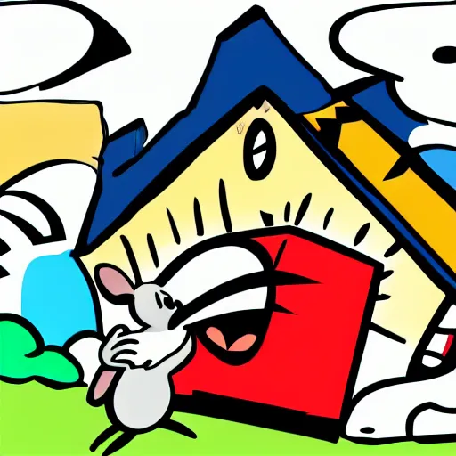 Image similar to angry mouse breaking into a house, cartoon style