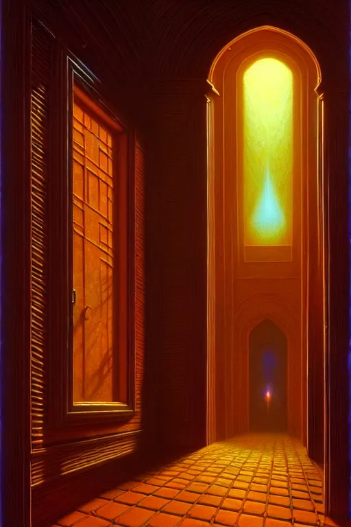 Prompt: a hallway at home by, tim hildebrandt, wayne barlowe, bruce pennington, donato giancola, trending on artstation, cinematic composition, beautiful lighting, hyper detailed, 8 k, oil on canvas