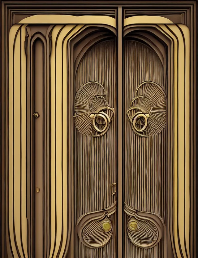 Image similar to hyperrealistic ornate - fantastic double door in art deco style by jordan grimer, darek zabroski