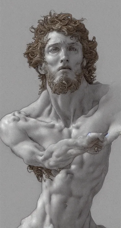 Image similar to Michelangelo\'s David, highly detailed, digital painting, artstation, concept art, smooth, sharp focus, illustration, ArtStation, art by artgerm and greg rutkowski and alphonse mucha and J. C. Leyendecker and Edmund Blair Leighton and Katsuhiro Otomo and Geof Darrow and Phil hale and Ashley wood and Ilya repin and Charlie Bowater