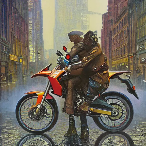 Image similar to futuristic drz 4 0 0 s time machine at night in the rain driving on the a city street by greg rutowski, by stanley artgerm, by alphonse mucha