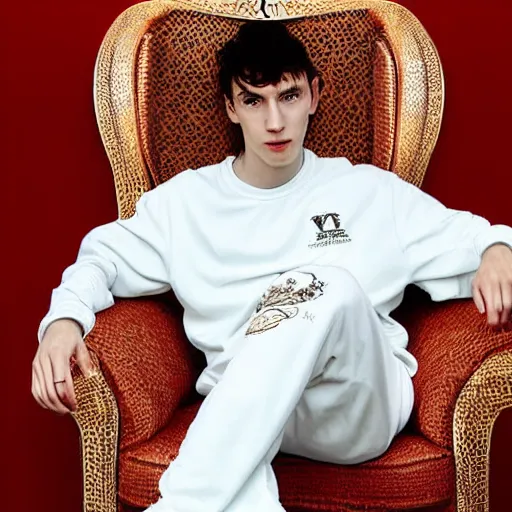 Prompt: Young white Almighty God, wearing tracksuit sitting in armchair in poor european apartment. Perfect composition. Digital art, in style of Buanarotti painting, intricate stunning texture and details, fine detailed face. Dramatic lighting