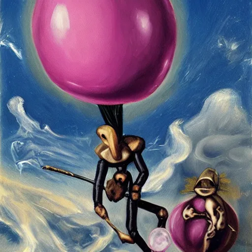 Prompt: A bubblegum adventurecore oil painting by El Greco featuring Bearbots