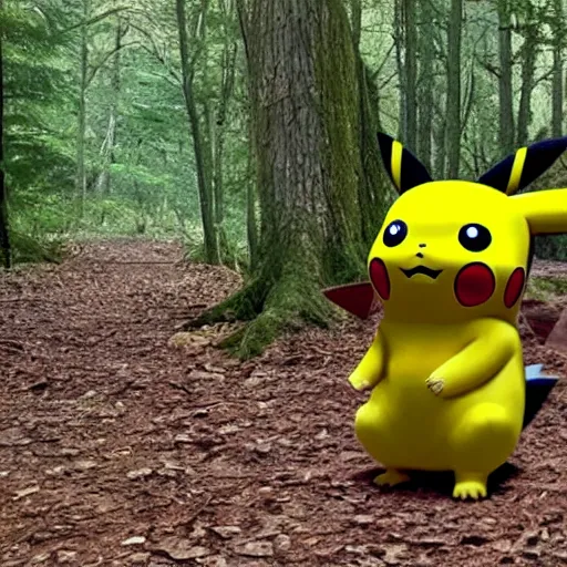 Prompt: found footage of pikachu wandering through the woods spotted by an unsuspecting hiker