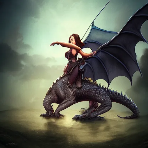 Prompt: a girl riding a dragon, trending on artstation