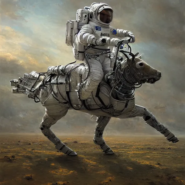 Prompt: astronaut walk on all fours, with horse sitting on back, industrial sci - fi, by mandy jurgens, ernst haeckel, james jean