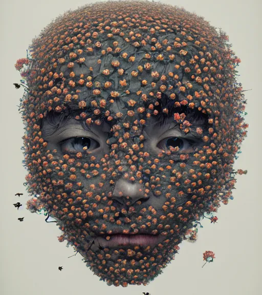 Image similar to portrait, nightmare anomalies, covered in tiny flowers by dariusz zawadzki, kenneth blom, mental alchemy, james jean, pablo amaringo, naudline pierre, contemporary art, hyper detailed