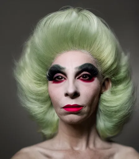 Image similar to a high quality, high detail, portrait of a drag queen by cig harvey, intense look in the eyes, moody, nostalgic