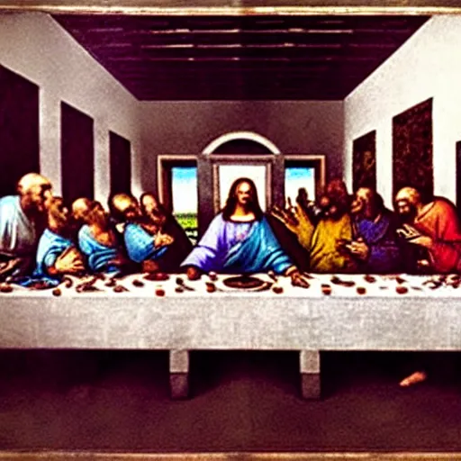 Image similar to x - ray imaging photograph of the last supper by leonardo da vinci