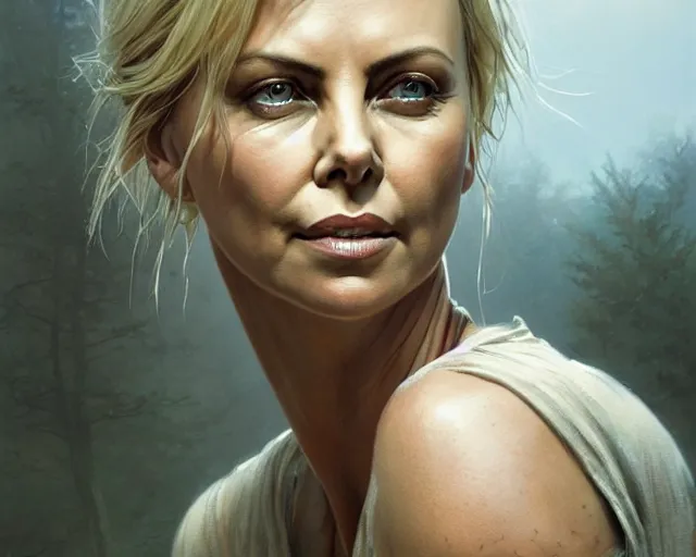 Prompt: highly detailed portrait of charlize theron, in the walking dead, stephen bliss, unreal engine, fantasy art by greg rutkowski, loish, rhads, ferdinand knab, makoto shinkai and lois van baarle, ilya kuvshinov, rossdraws, tom bagshaw, global illumination, radiant light, detailed and intricate environment