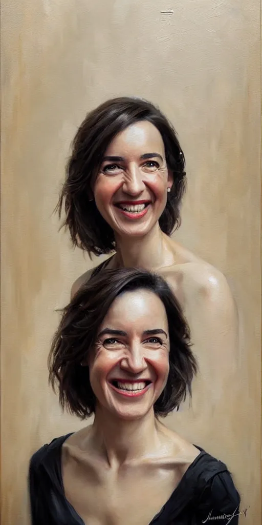 Image similar to maia sandu smiling painting by james gurney greg rutkowski photo by angelique boissiere art streiber, photorealistic, hyperdetailed