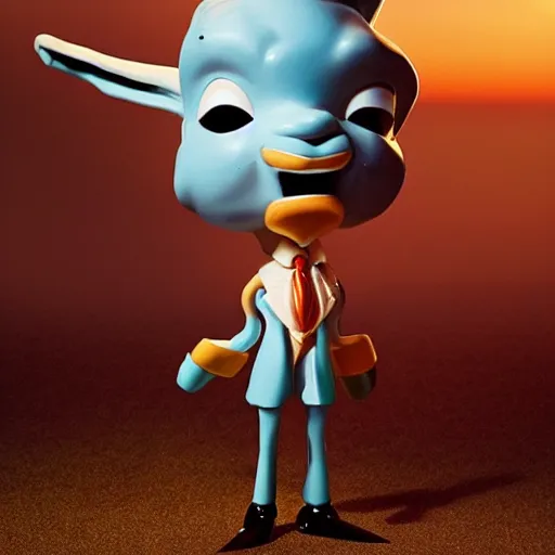 Image similar to salvador dali cosplay bugs bunny, nendroid, art by wgreg rutkowski. during golden hour. extremely detailed.