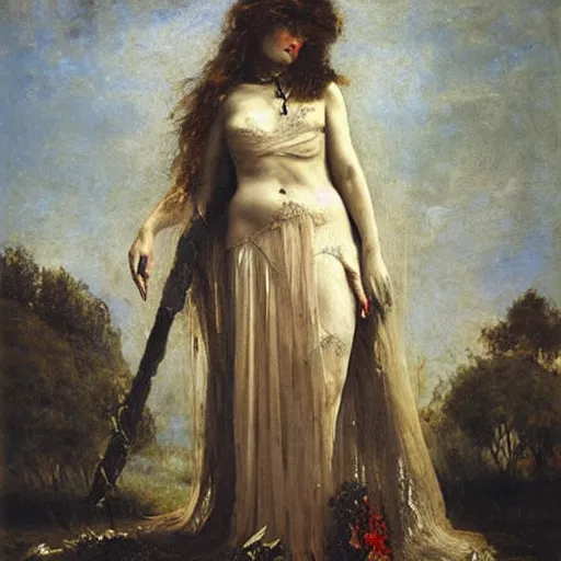 Prompt: portrait of persephone as goddess of death, by alfred stevens