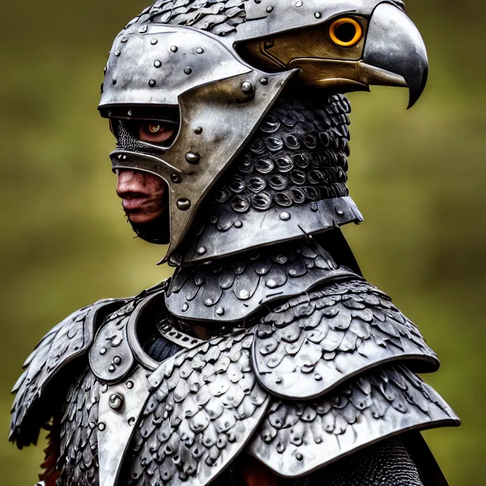 Image similar to full length photo of a warrior with falcon armour, highly detailed, 4 k, hdr, smooth, sharp focus, high resolution, award - winning photo