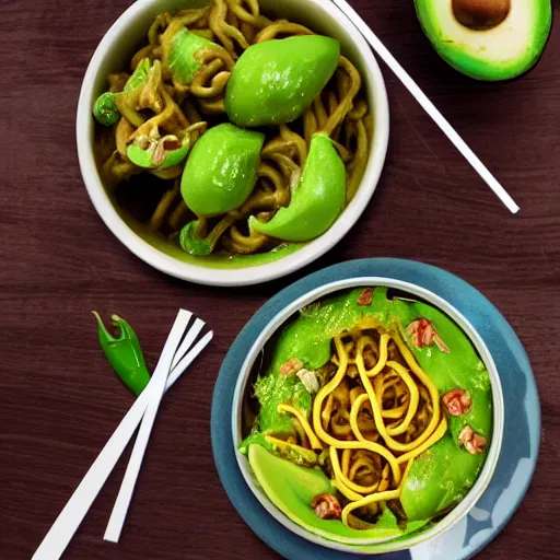 Image similar to nikocado avocado and minions eating extreme hot spicy noodles