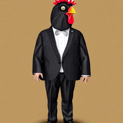 Image similar to a high quality photo of a chicken wearing a suit, 8k, artstation