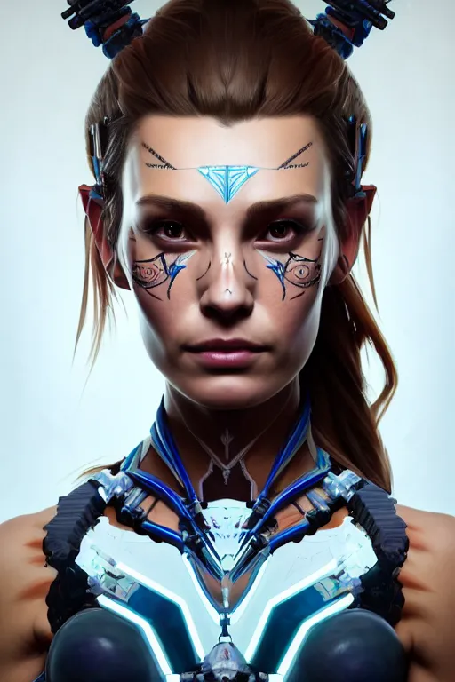 Image similar to symmetry!! portrait of amazing body fitness instructor in the style of horizon zero dawn, machine parts embedded into face, intricate, elegant, highly detailed, digital painting, artstation, concept art, smooth, sharp focus, illustration, art by artgerm and greg rutkowski and alphonse mucha, 8 k