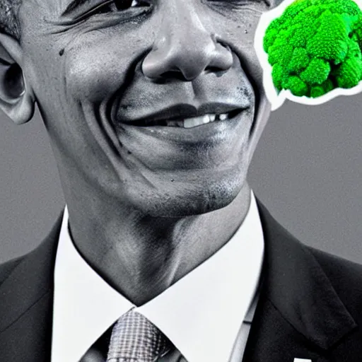 Image similar to barack obama with hair made out of broccoli. still image. high detail