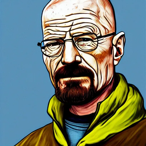 Prompt: walter white next to gus pringe, in the style of greg rutowski, hyper detailed