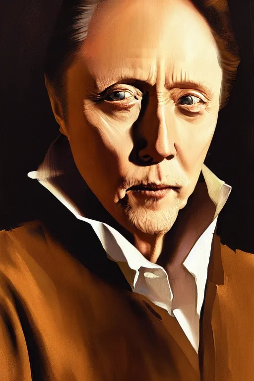 Prompt: a charicature of christopher walken, masterpiece painting by artgerm and greg rutkowski and caravaggio and vermeer