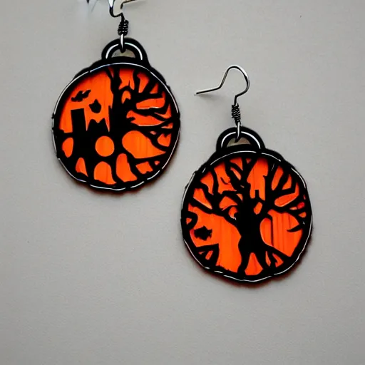 Image similar to 2d lasercut earring designs with a Halloween theme, trending on art station
