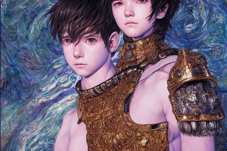 Prompt: portrait of cute young maiden boy with short white hairs in warhammer armor, art by ( ( ( kuvshinov ilya ) ) ) and wayne barlowe and gustav klimt and artgerm and wlop