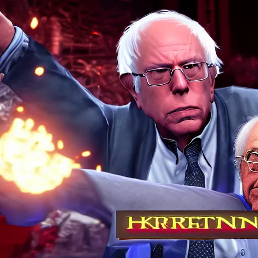 Prompt: Bernie Sanders in Mortal Kombat 11 ultra high quality 4k