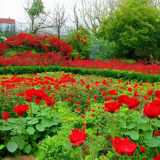 Prompt: redless flower garden