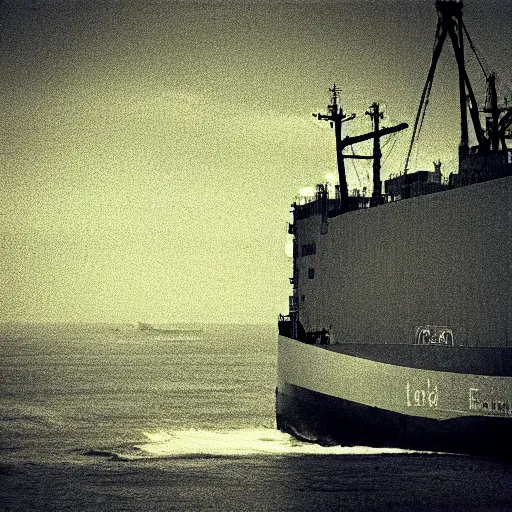 Image similar to cargo ship, foreshortening photography, foreshortened photography, grainy photo, old photo