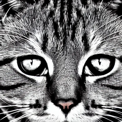 Image similar to beautiful close-up of a cat looking directly into the camera, limited color palette, high contrast, digital art, abstract, geometric