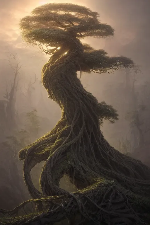 Prompt: a macro of an ancient tree made from cables and bio - organic micro organisms growing in a mystical setting, cinematic, beautifully lit, by tomasz alen kopera and peter mohrbacher and craig mullins, 3 d, trending on artstation, octane render, 8 k